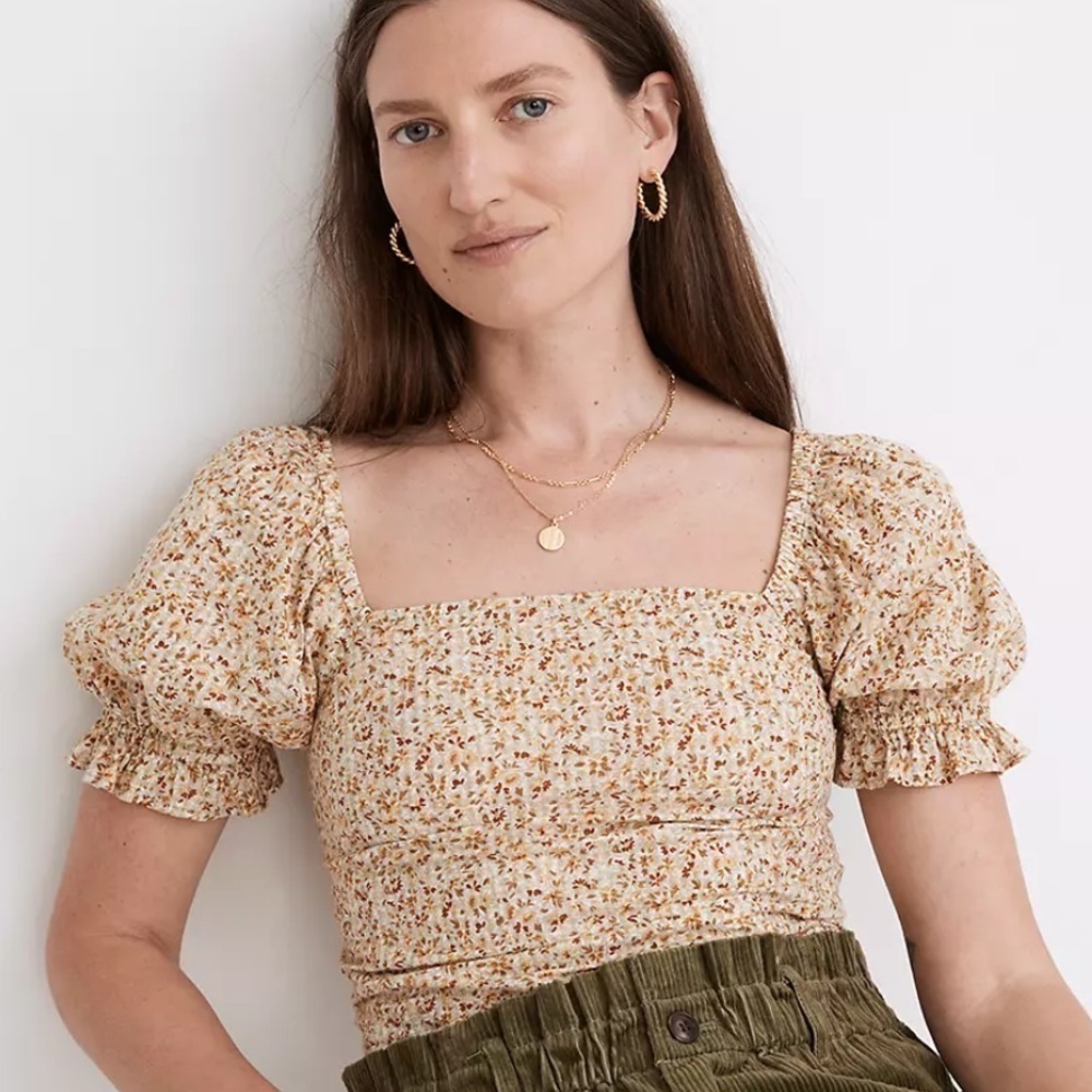 Madewell Hopewell Puff Sleeve Floral Crop Top NWT Small Cottage Garden